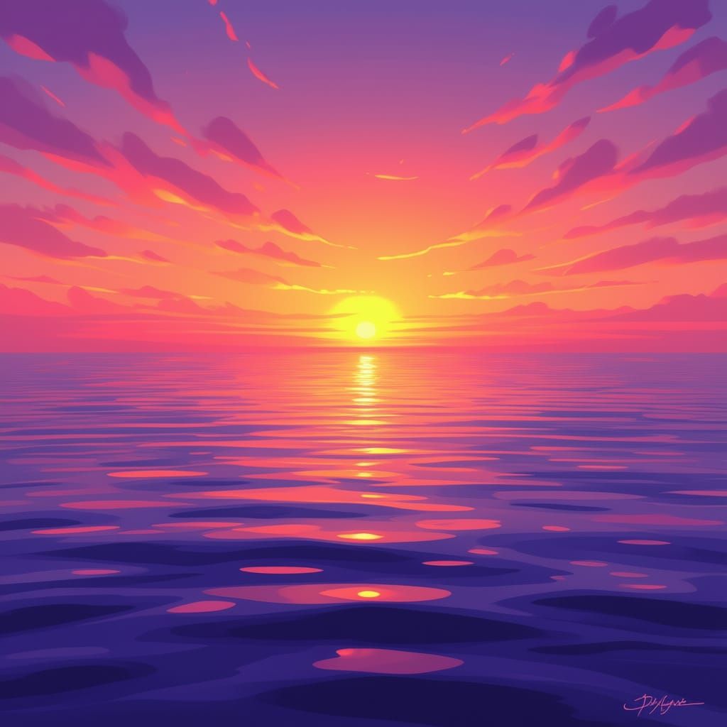 Radiant Sunset Over Calm Ocean Waters