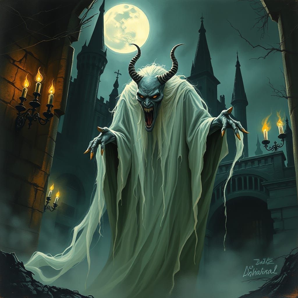 Ethereal Ghostly Entity in a Haunted Mansion