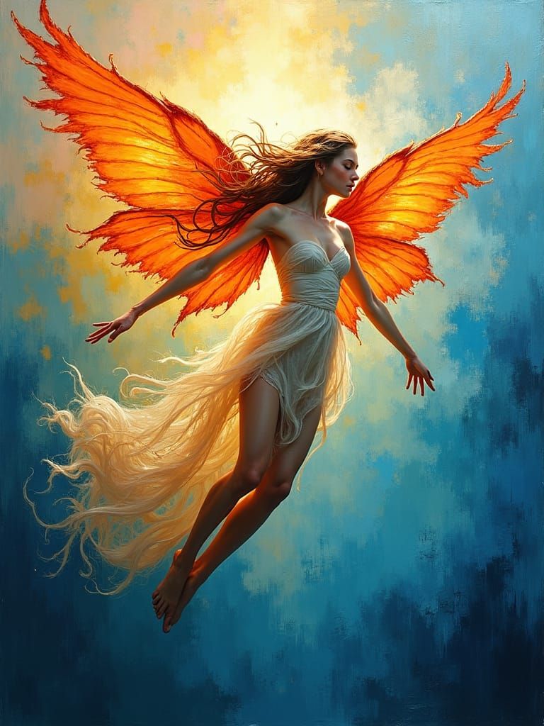 Majestic Fairy in Flight: Acrylic Impasto Painting