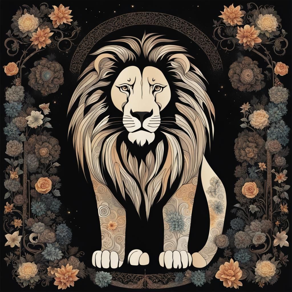 Ethereal Lion Silhouette with Celestial Design