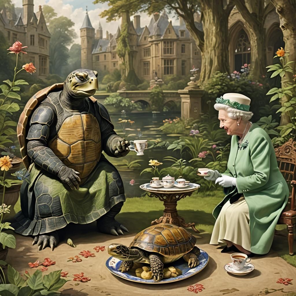 Turtle and Queen Elizabeth Have Tea