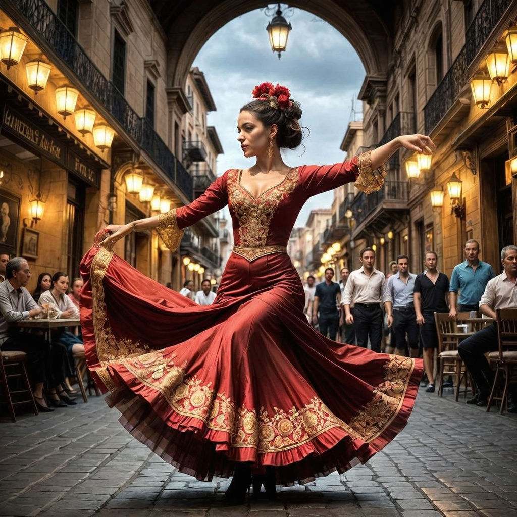 Elegant Spanish Flamenco Dancer in Traditional Attire
