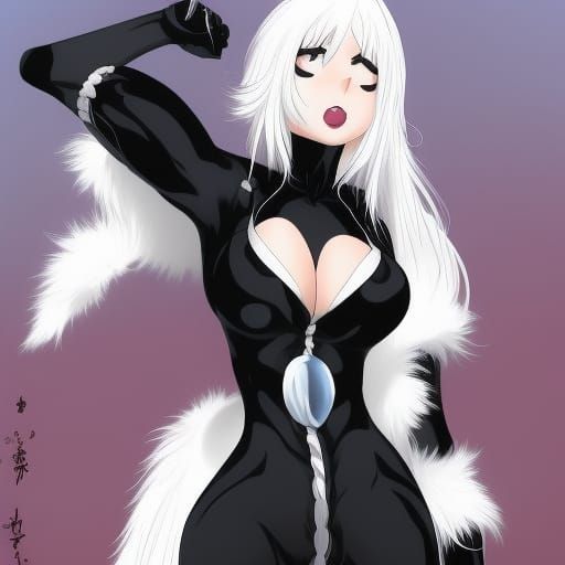Black Cat Marvel with White Hair in Anime Style