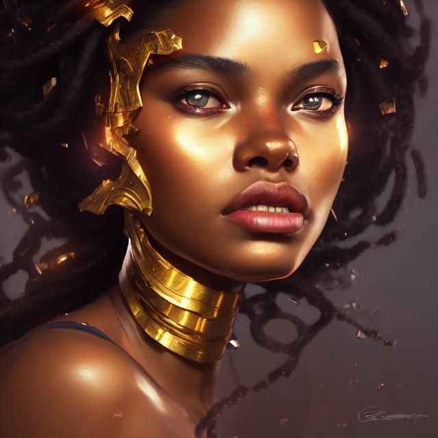 Black Gold Princess Portrait in Hyperdetailed Style