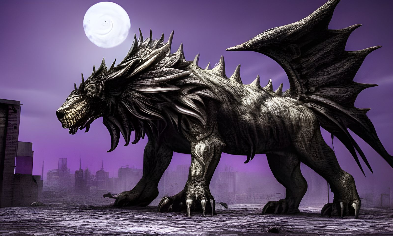 Surreal Beast Monster in Ruined City