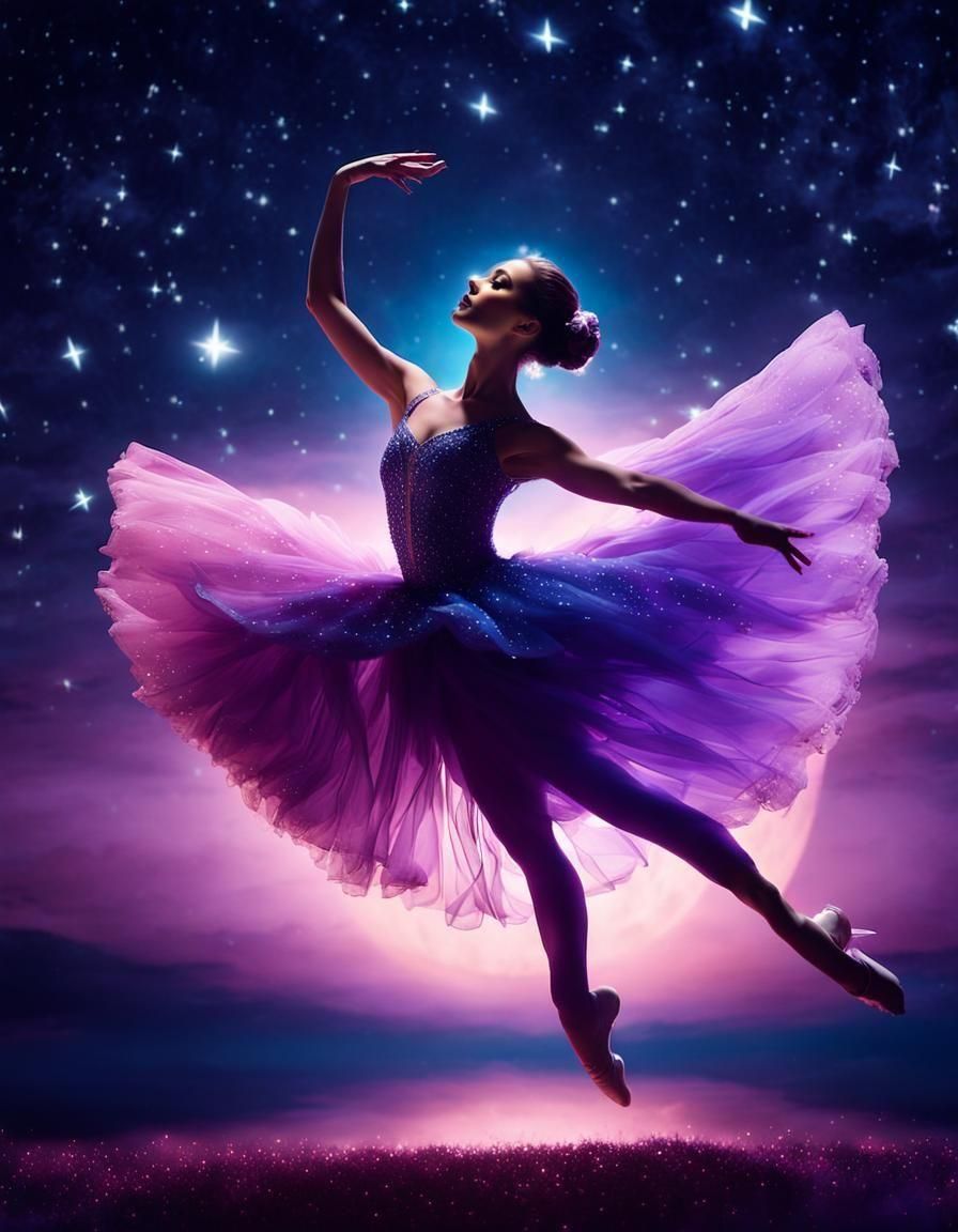 Magical Ballerina Silhouette Leaping Under Moonlight