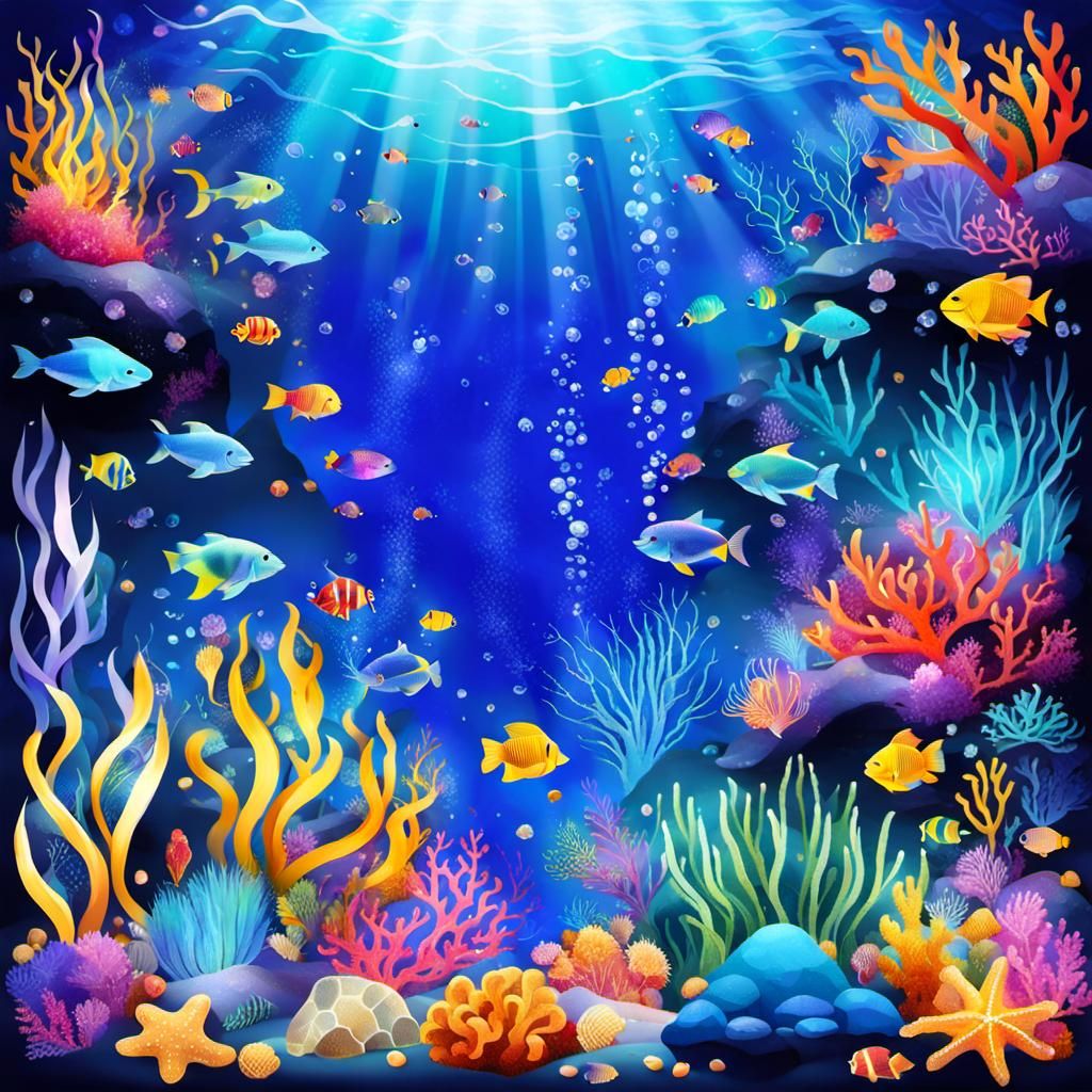 Colorful Sparkling Crystal Undersea Scene