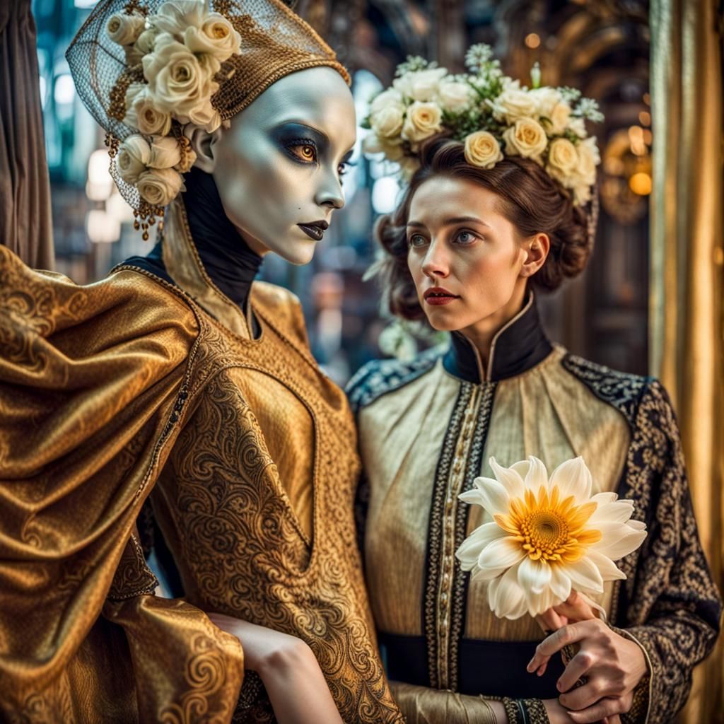 Surreal Alien Restaurant Celebration in Magical Realism