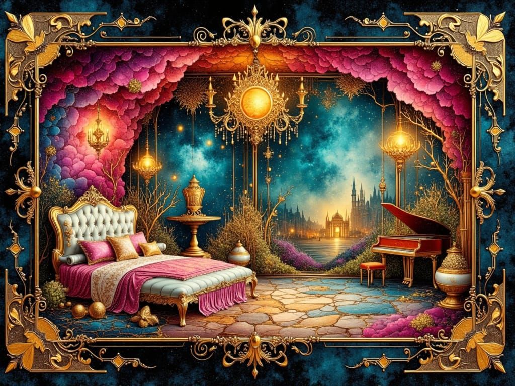 Luxurious Parlor Diorama Inside Open Suitcase