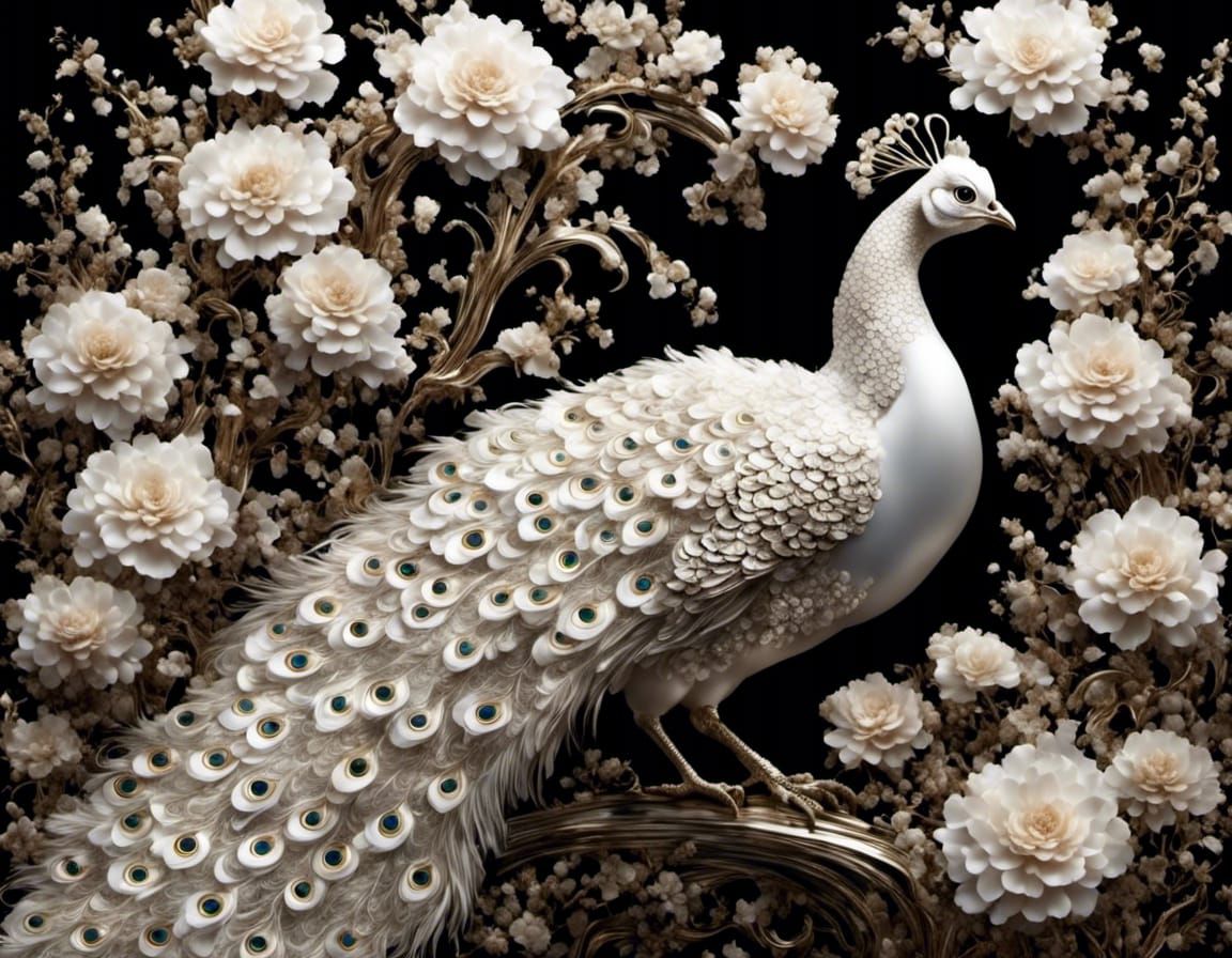 Albino Peacock with Mother-of-Pearl Inlay
