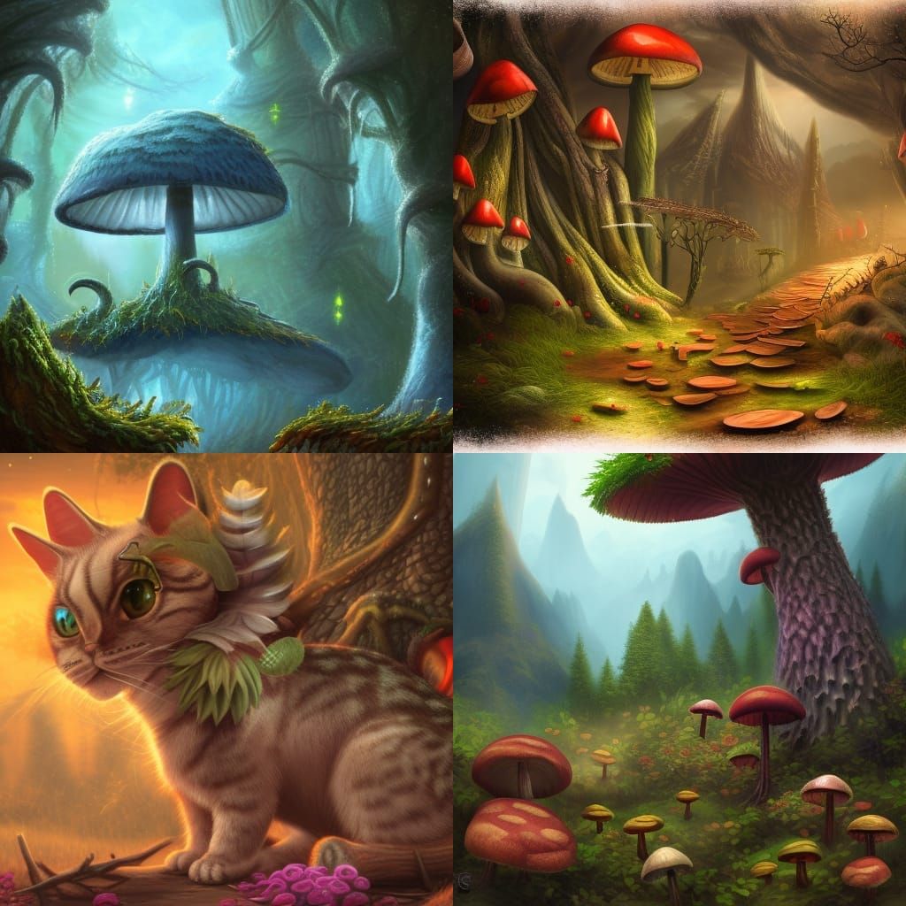 Cat Mushroom Fusion in Detailed Matte Painting