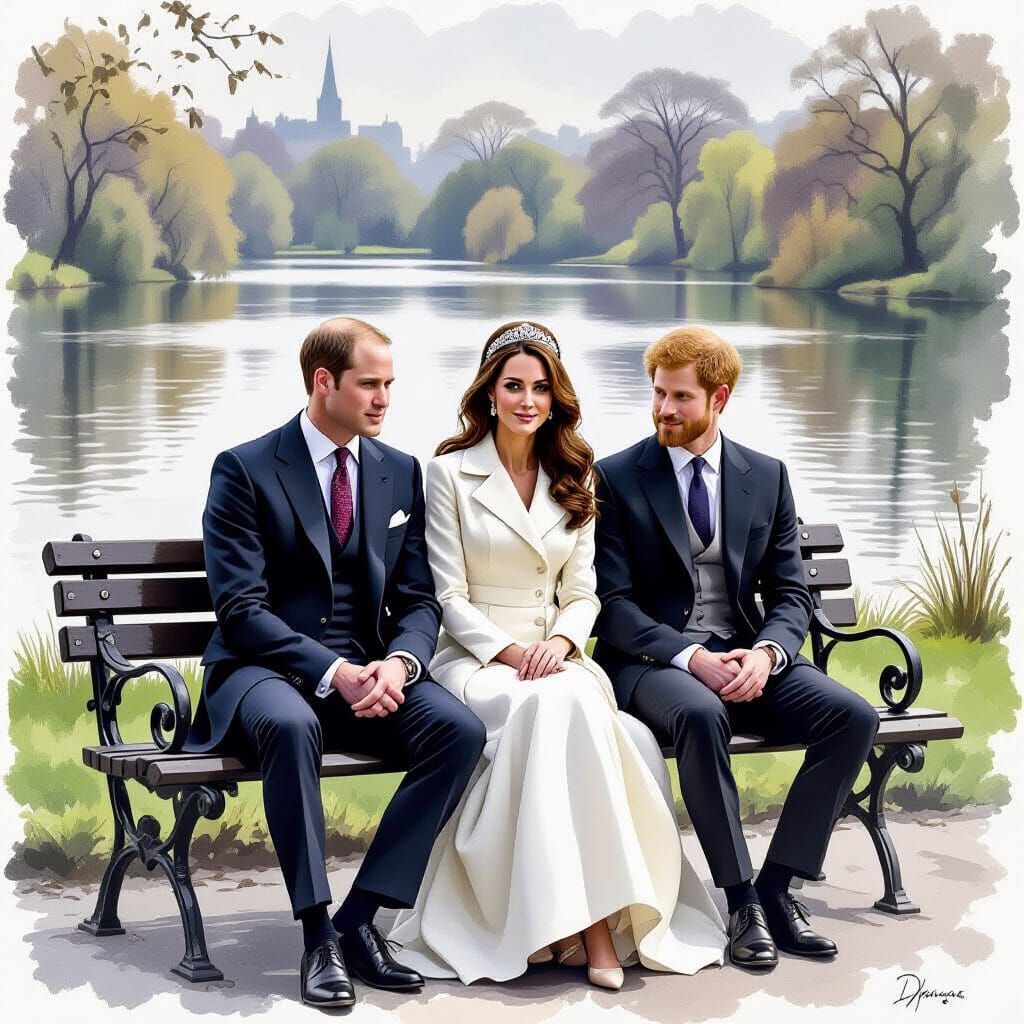 Degas-Style Painting of Royal Family in Park