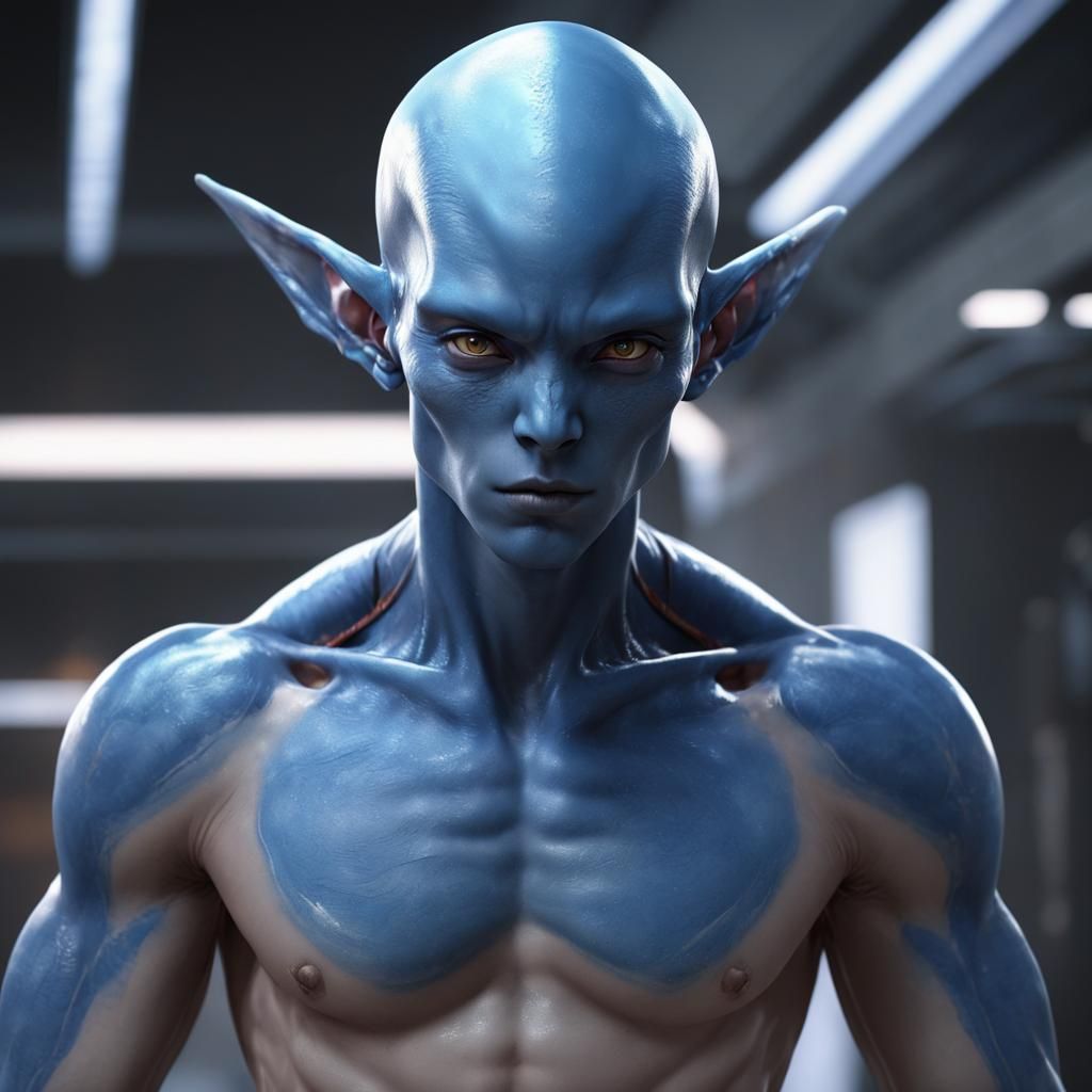 Attractive Blue-Skinned Alien Male in 3D Anime Art