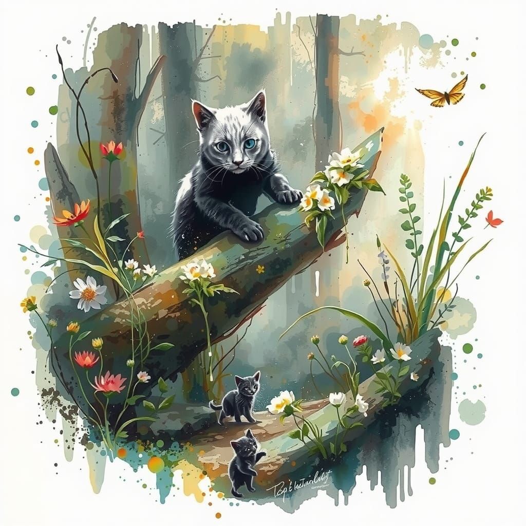 Vibrant Garden Cats and Kittens in Playful Abundance