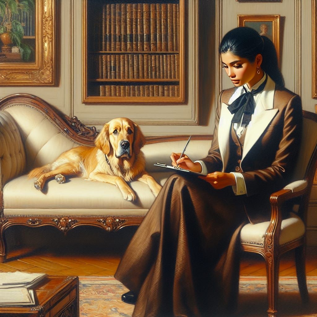 Dog's Therapy Session as a Realism Oil Painting