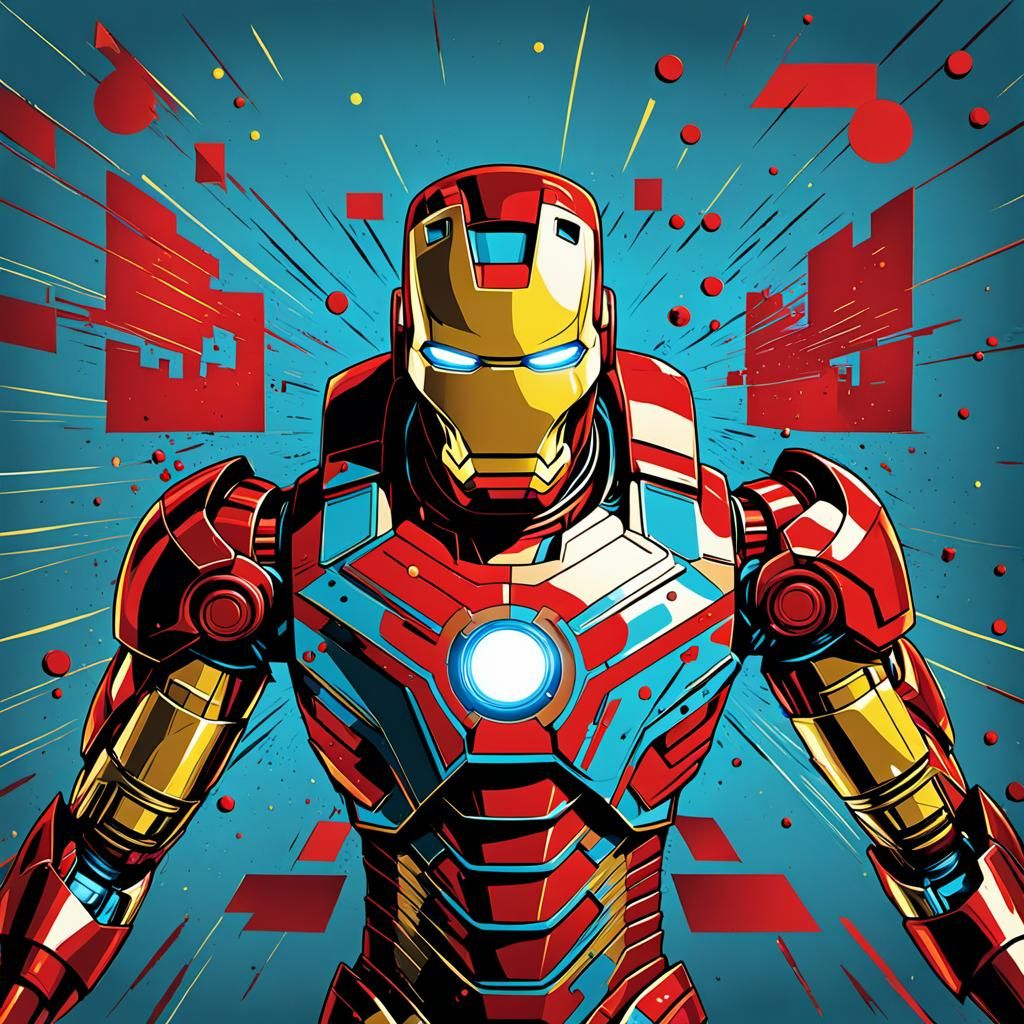 Iron Man Pop Art Screen Print in Triadic Colors