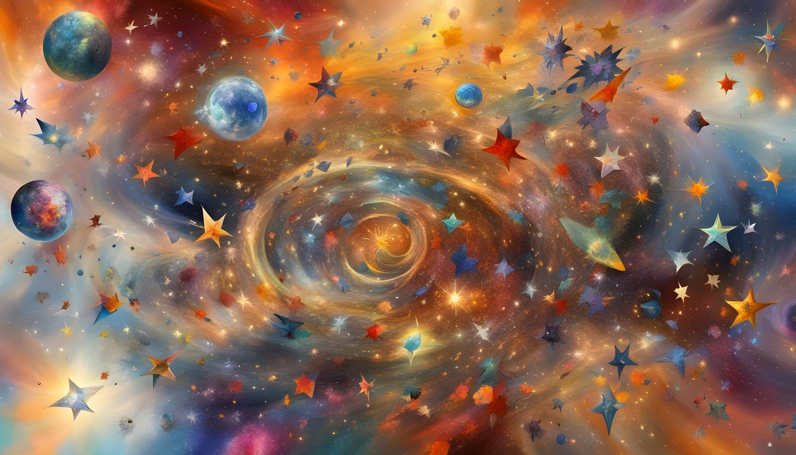 Stars Travel Cosmic Vortex in Chagall Oil Painting