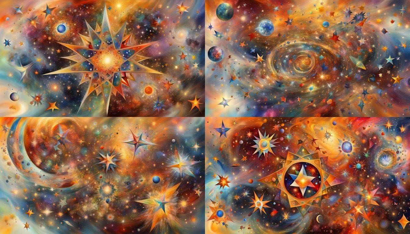 Stars Travel Through Cosmic Vortex in Chagall Style