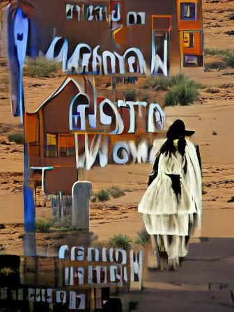 Gothic Woman Walks Through Desert Ghost Town