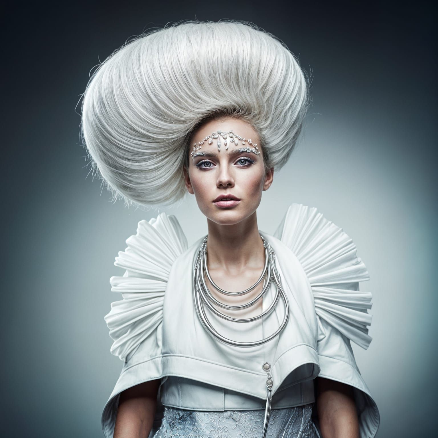Cloud Hairstyle: Vogue-Style Futuristic Fashion Portrait
