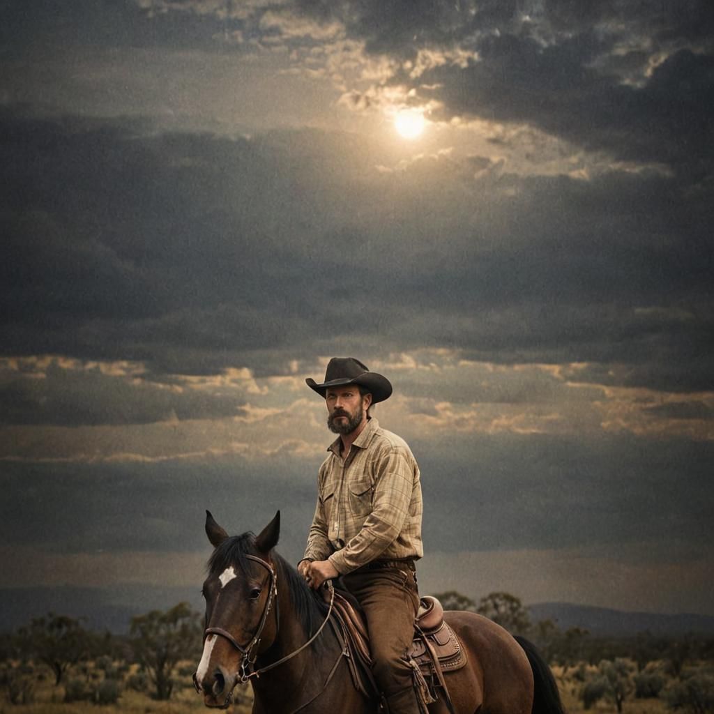 Cowboy on Horse in Minimalist Line Grid Art Style