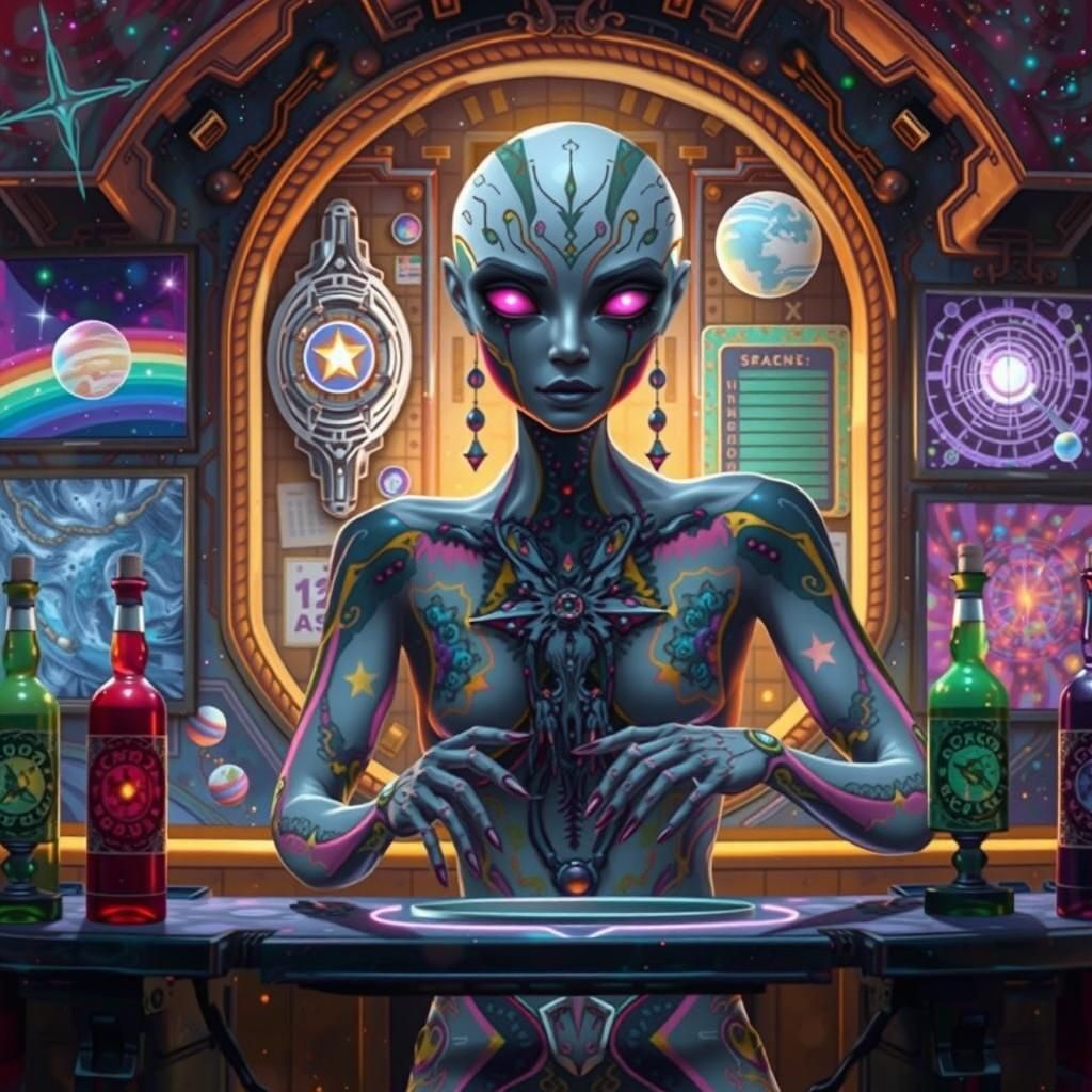 Ethereal Woman Ascending in Cosmic Sci-Fi Dreamscape