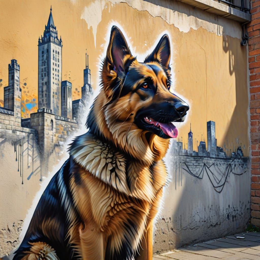 German Shepherd Graffiti in Art Deco & Modern Styles