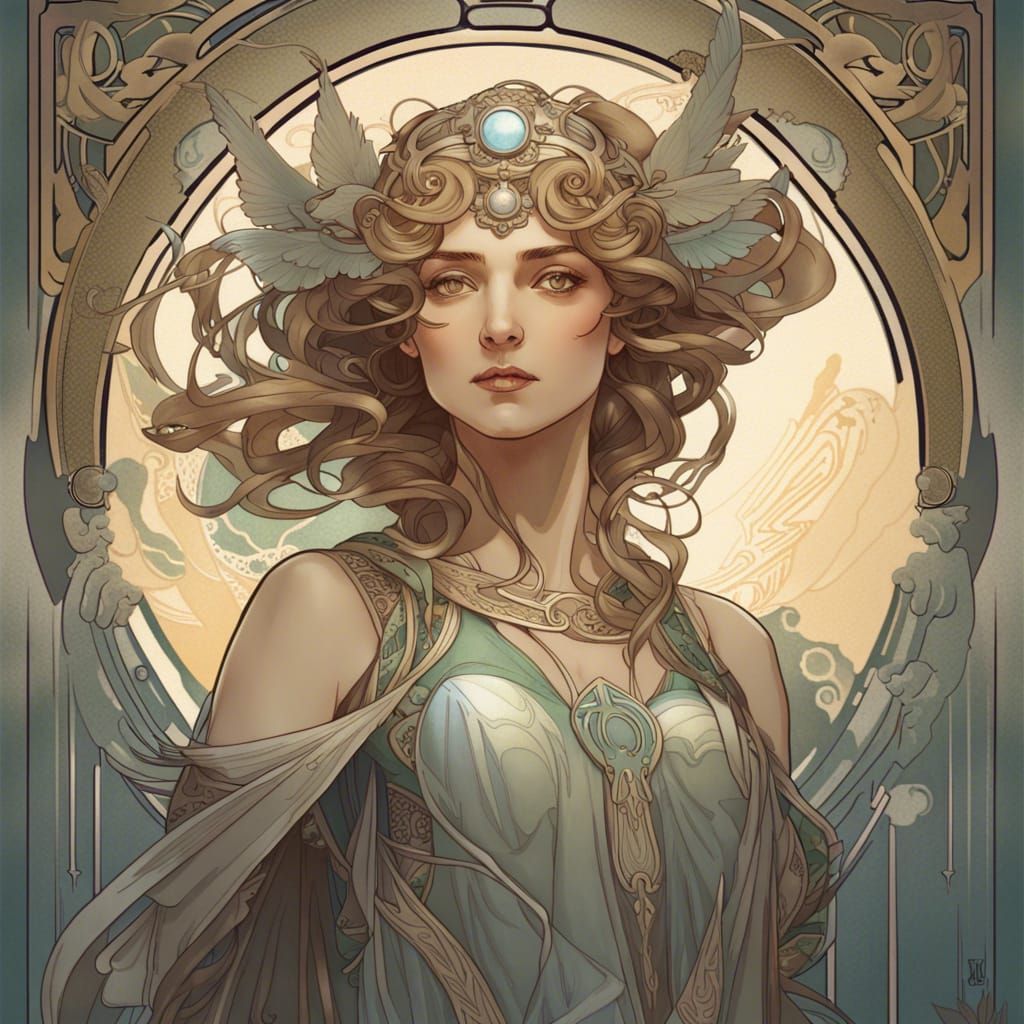 Art Nouveau Valkyries Portrait in Muted Colors