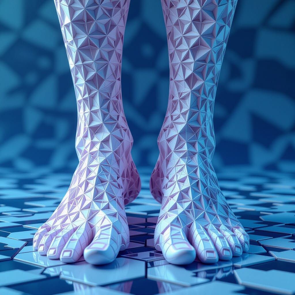 Interconnected Human Feet as Cyberpunk Puzzle