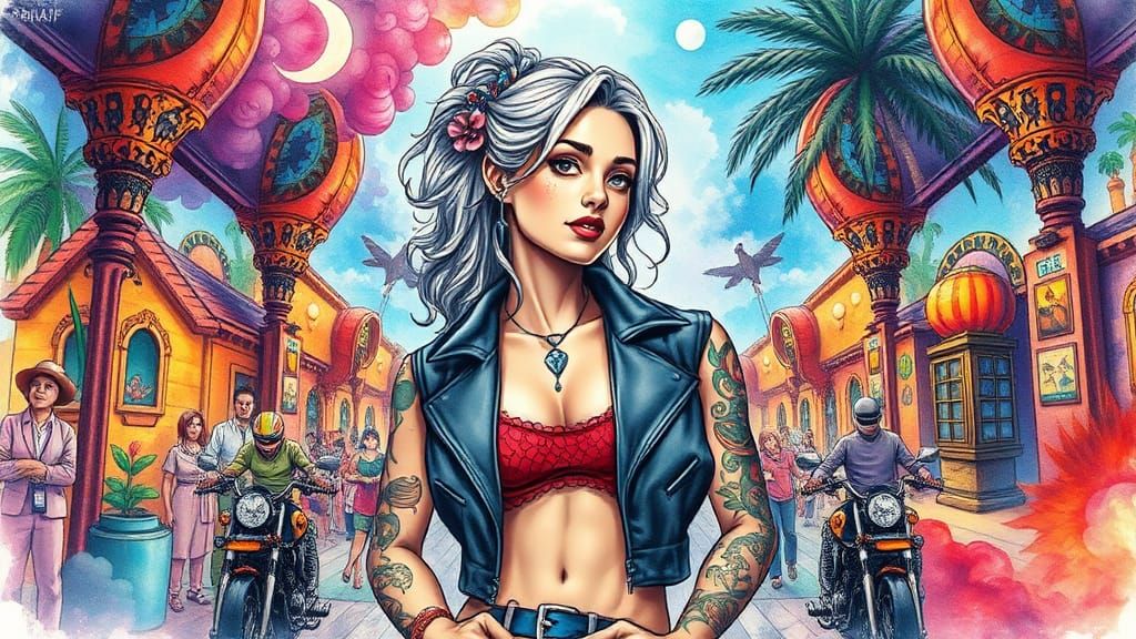 Surreal Watercolor Scene Inspired by Escher