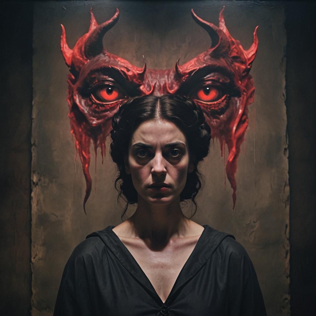 Woman Face to Face with the Devil: Cinematic Still
