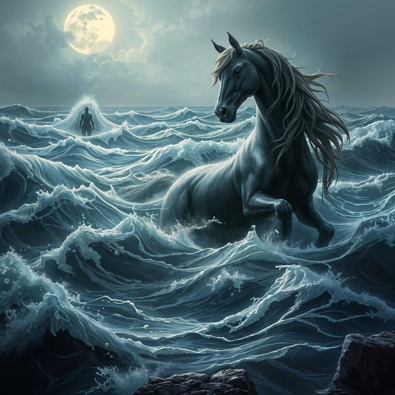 Mysterious Kelpie Emerges from the Ocean's Fury