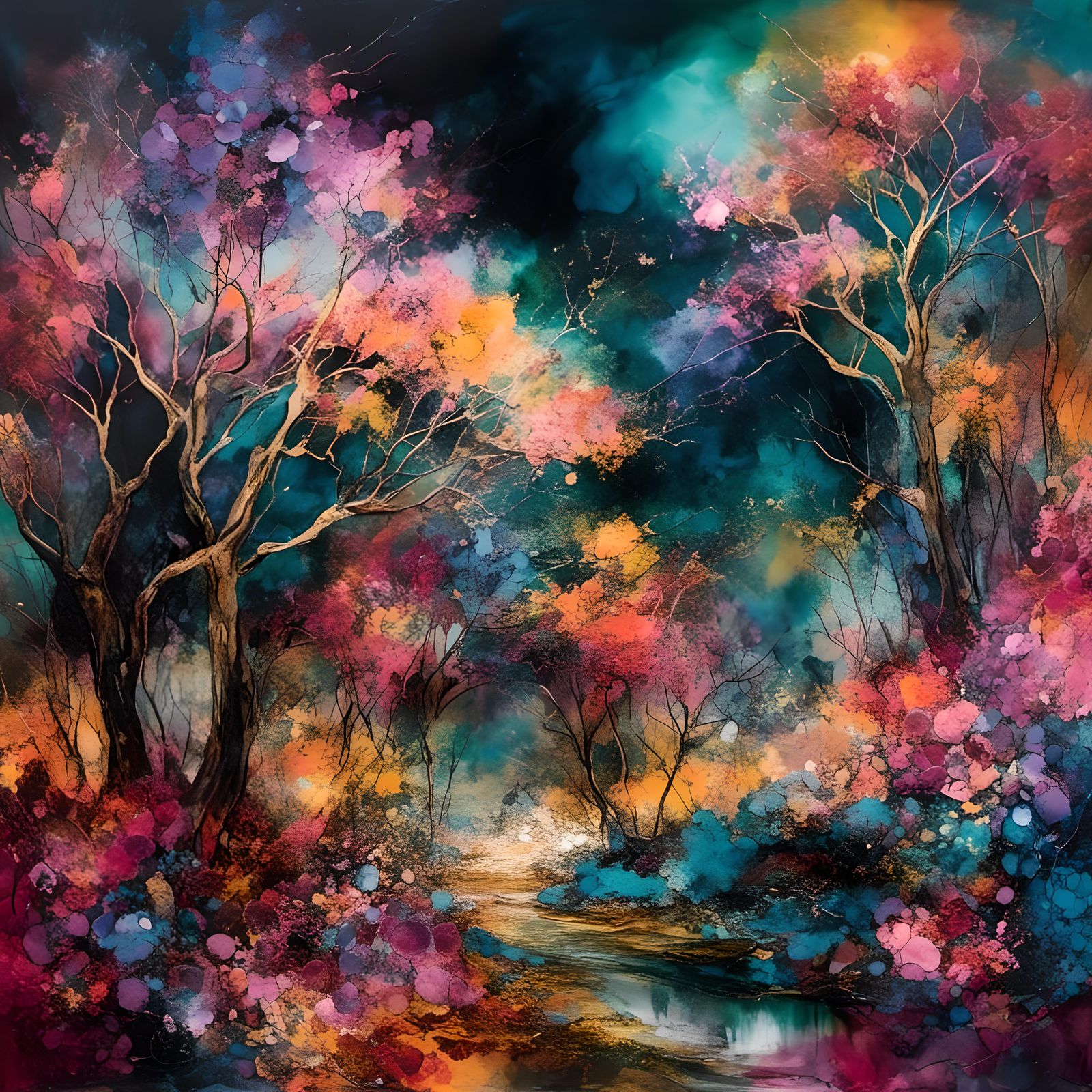 Alcohol Ink Forest in Psychedelic Style