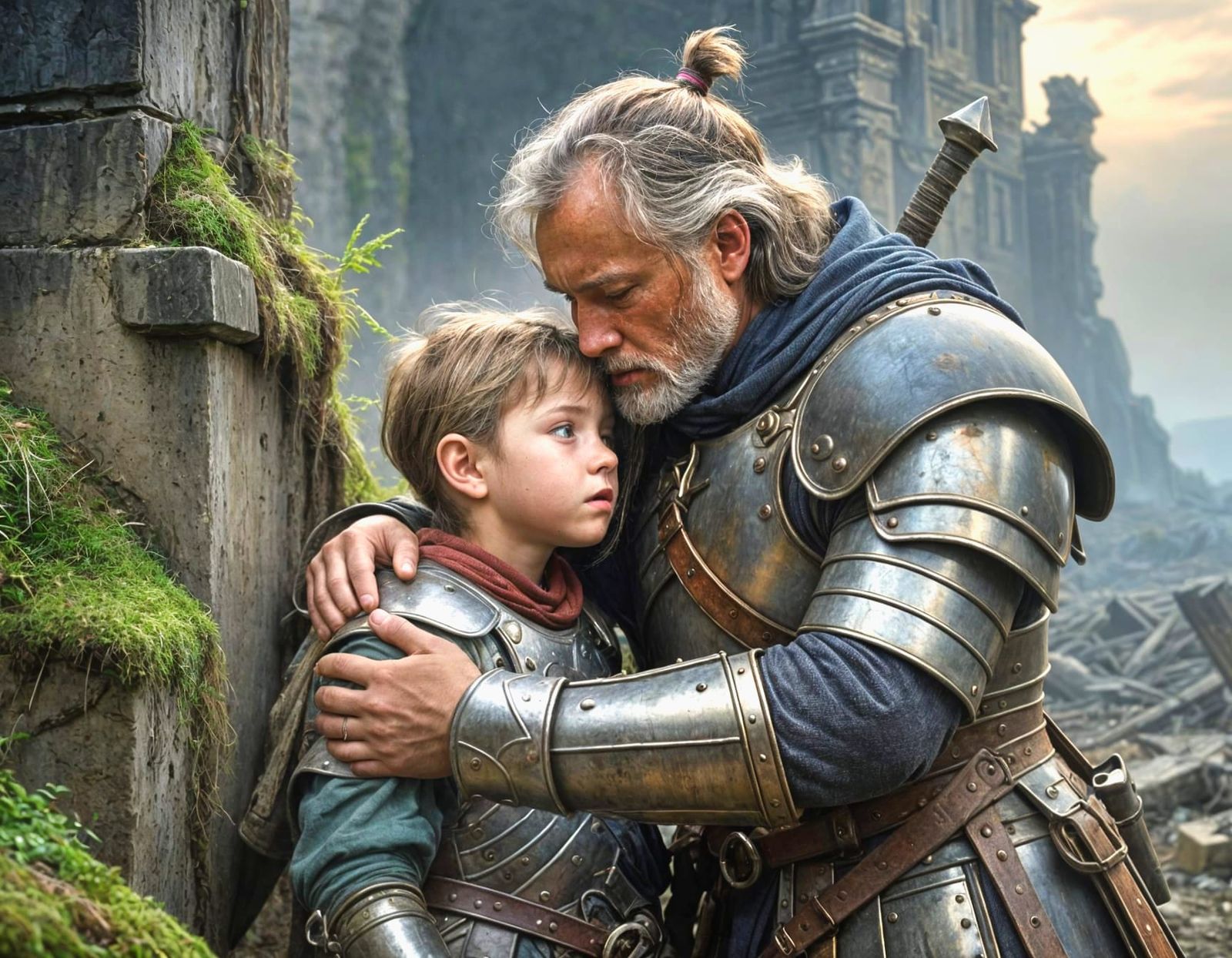 Weary Warrior Finds Solace in Ruins