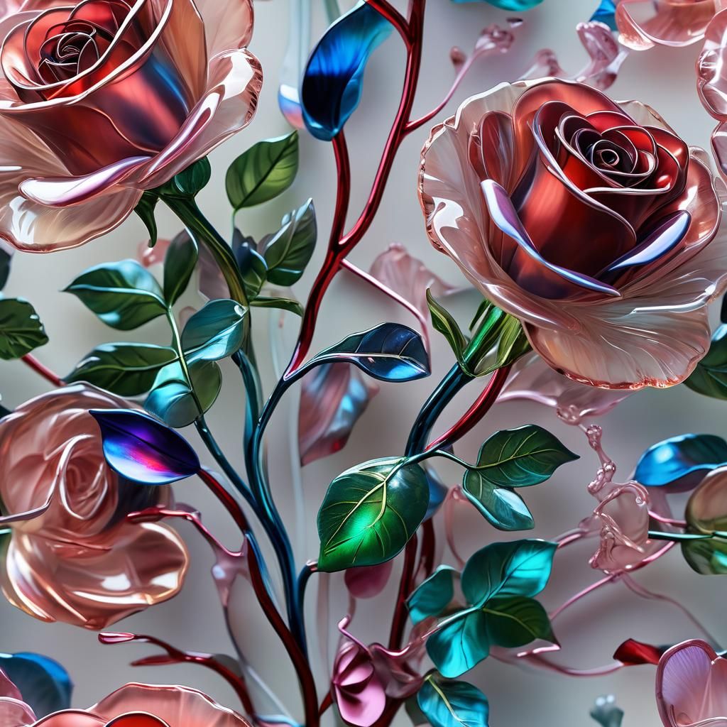 Glass Roses Still Life in Impressionistic Style