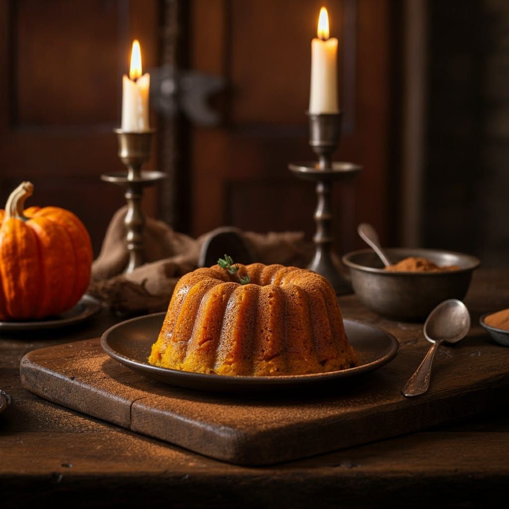 Golden Pumpkin Pudding in a Medieval Great Hall