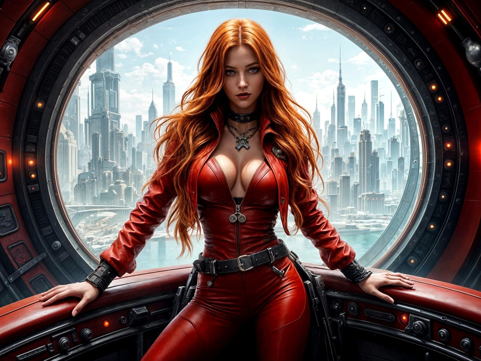 Female Space Pirate on Ship Bridge in Rococowave Style