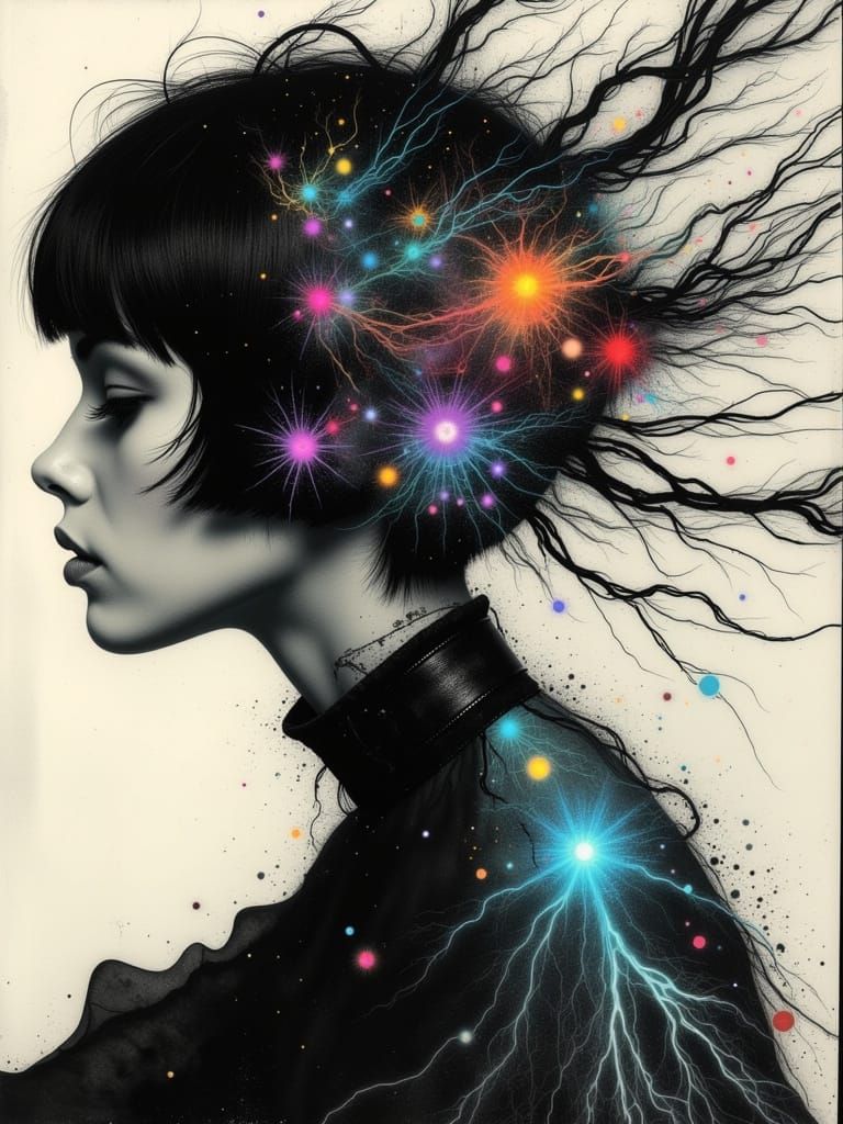 Ethereal Gothic Woman in Abstract Surreal Watercolor