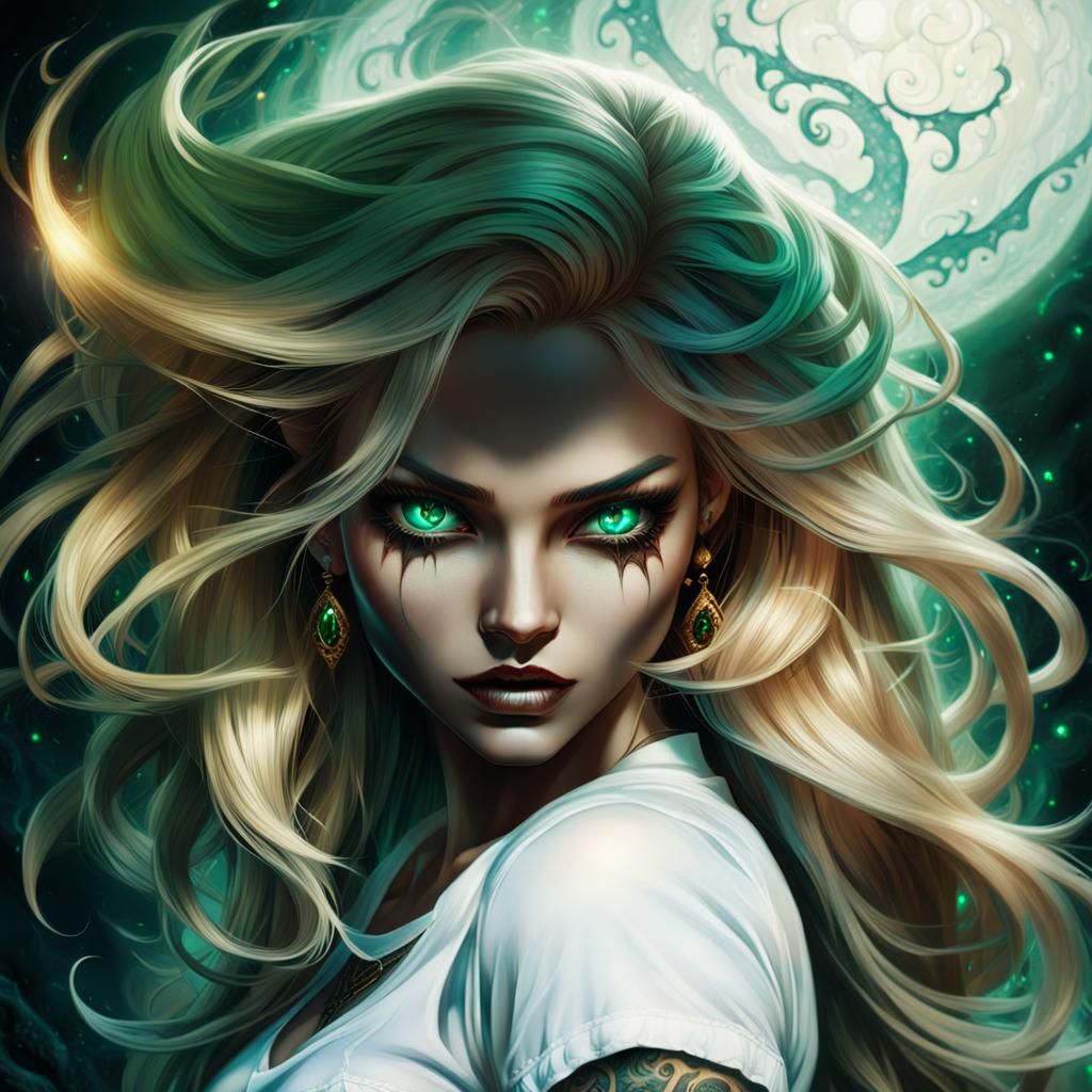 Enchanting Vampire Goddess with Emerald Eyes