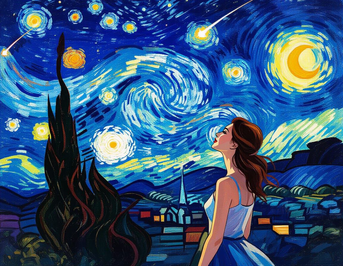 Vibrant Starry Sky as Impressionist Painting