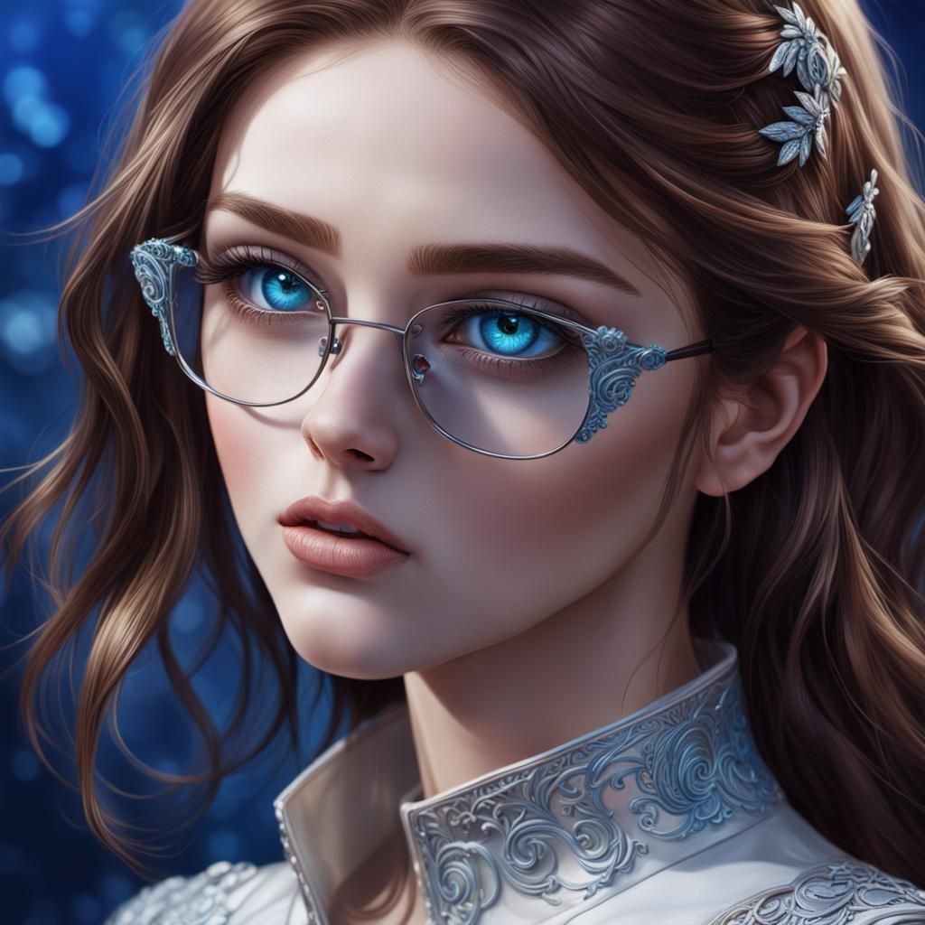 Hyperrealistic Portrait of Girl with Blue Eyes