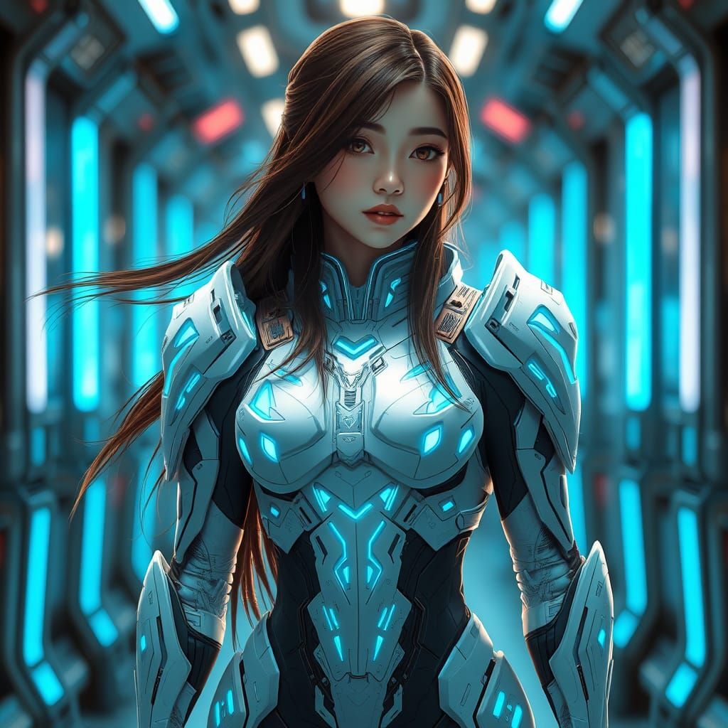 Futuristic Asian Woman in Sci-Fi Armor