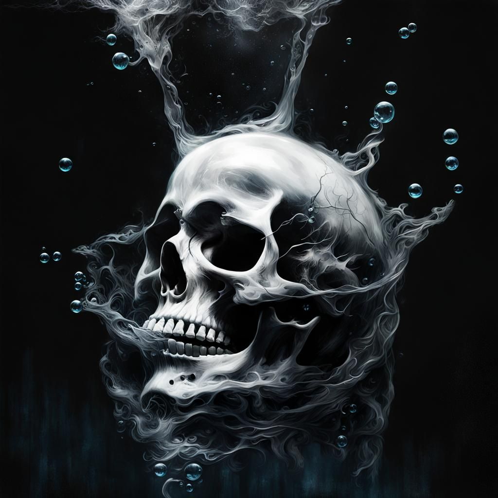 Ghostly Skull Dissolving in Water: Photorealistic Art
