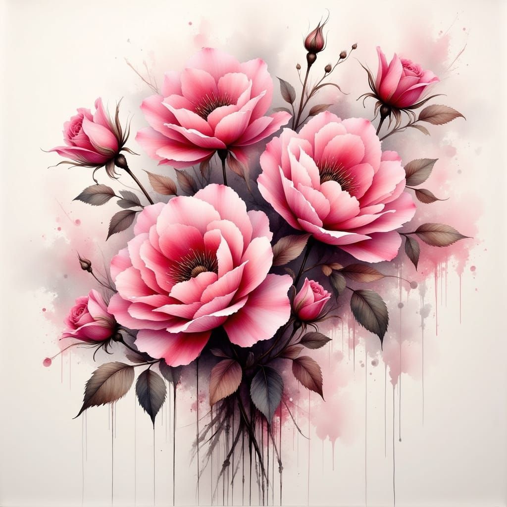 Ethereal Ink Roses in Abstract Impressionism