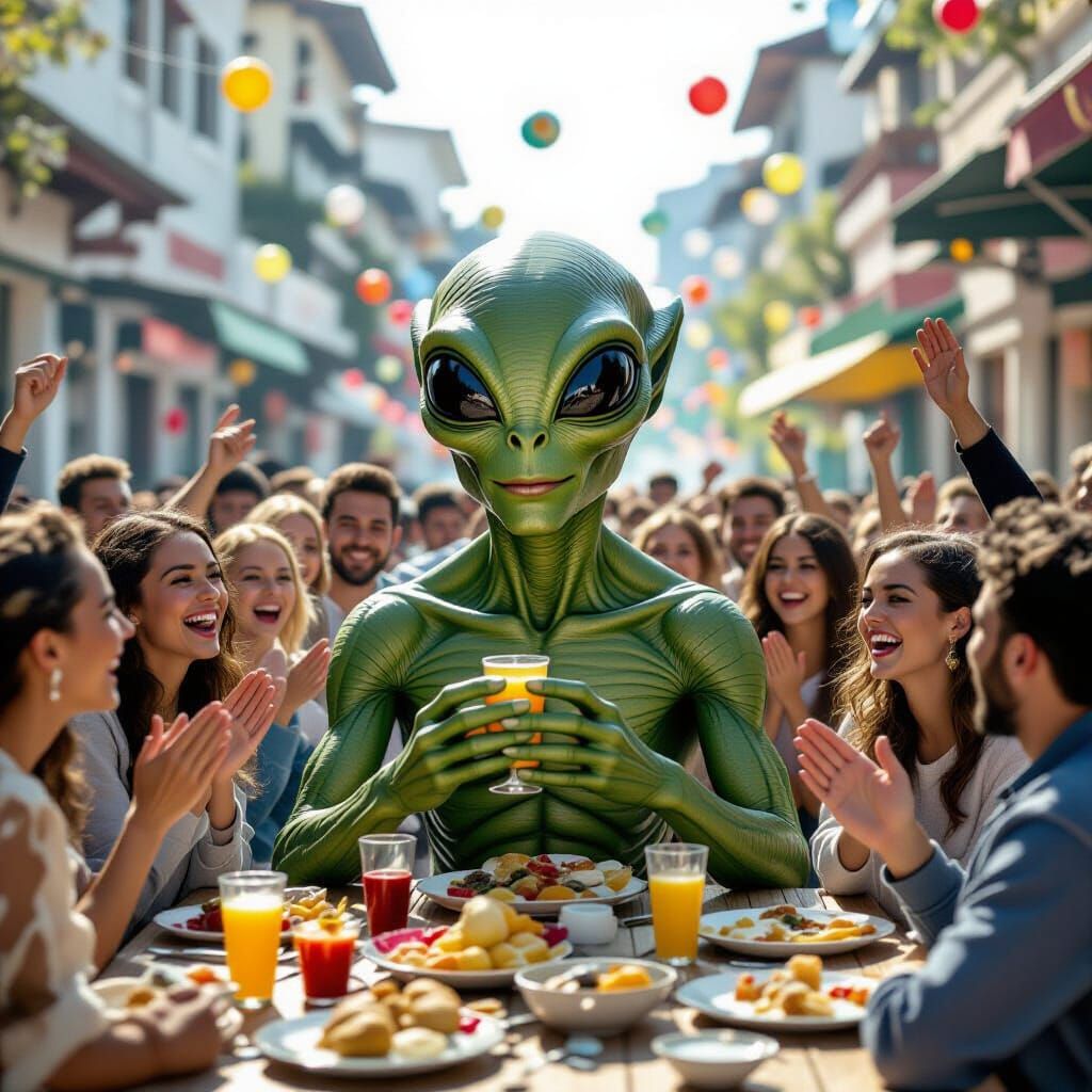Alien Day: Humans and Aliens Celebrate Together in Joyful Sc...