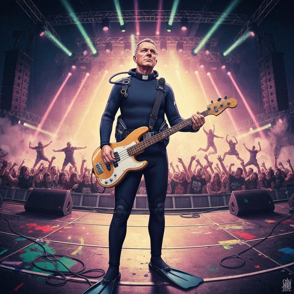 Priest Scuba Diver Bassist on Stage in Digital Art