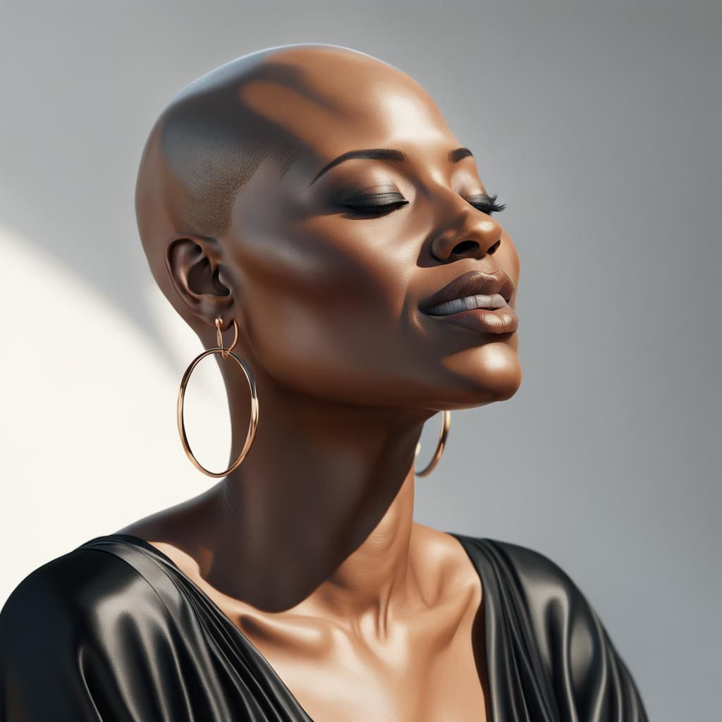 Beautiful Bald Woman in Sunlight: Hyperrealistic Portrait