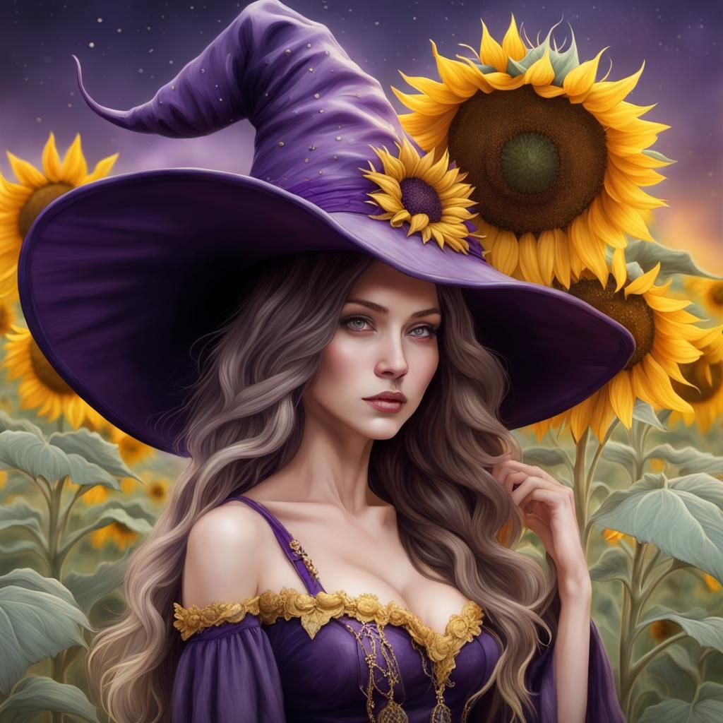 Sunflower Field Witch in Purple and Gold