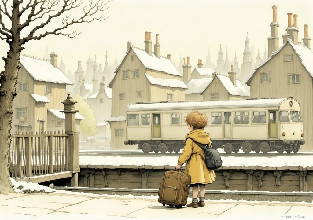 Girl Waiting on Platform in Illustrative Style