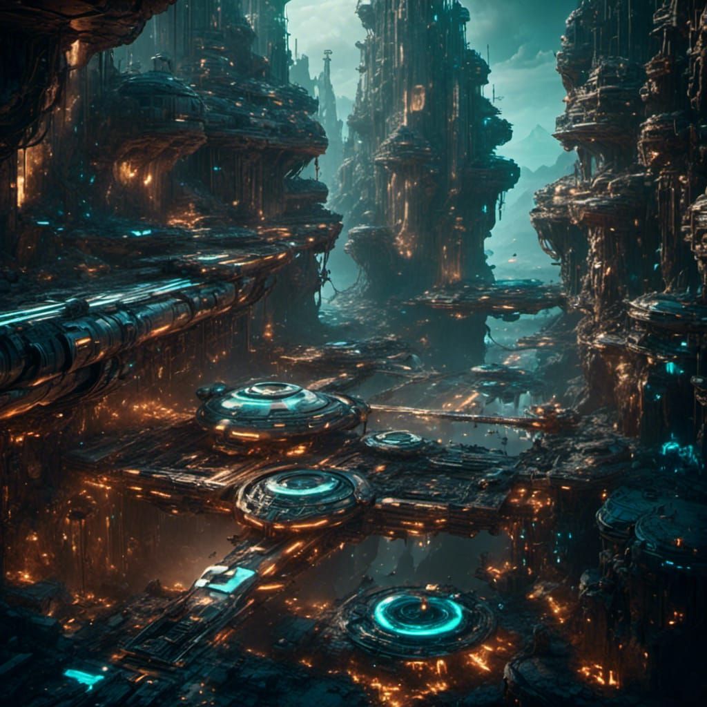 Futuristic Underground Cityscape in Cyberpunk Style